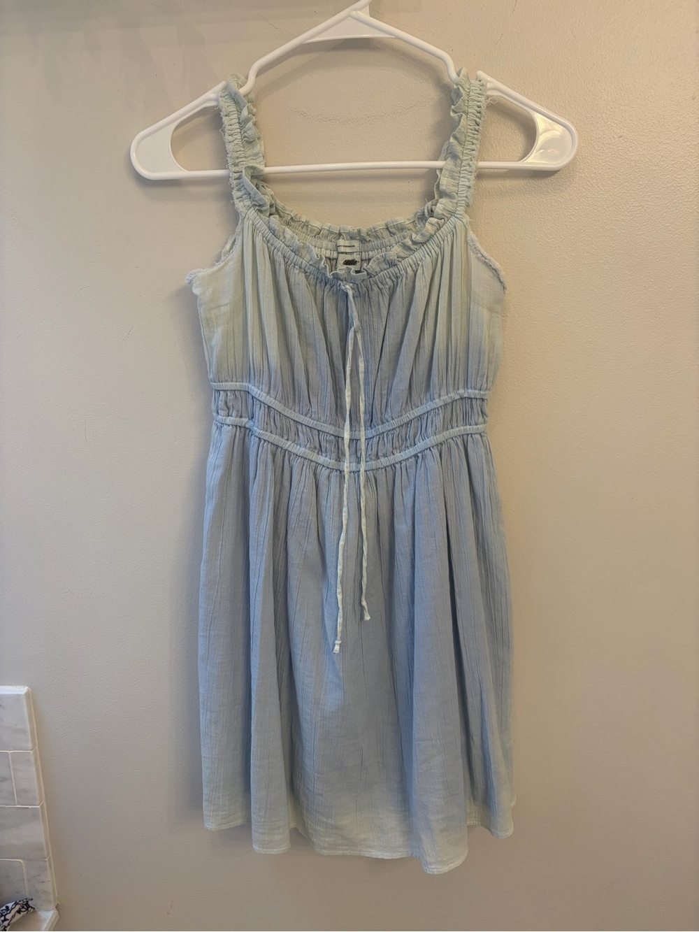 Aerie Pale Blue shaded Ruffle-Trim tank top distressed summer dress small